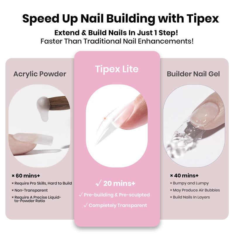 Beetles Tipex Lite Apex Nail Tips Kit 192PCS All in One Kit with UV Nail Glue, Base & Top Coat, Mini Nail Lamp, Nail Clipper & Cuticle Nipper,Pre-Building Pre-Etched Acrylic Tips Kit