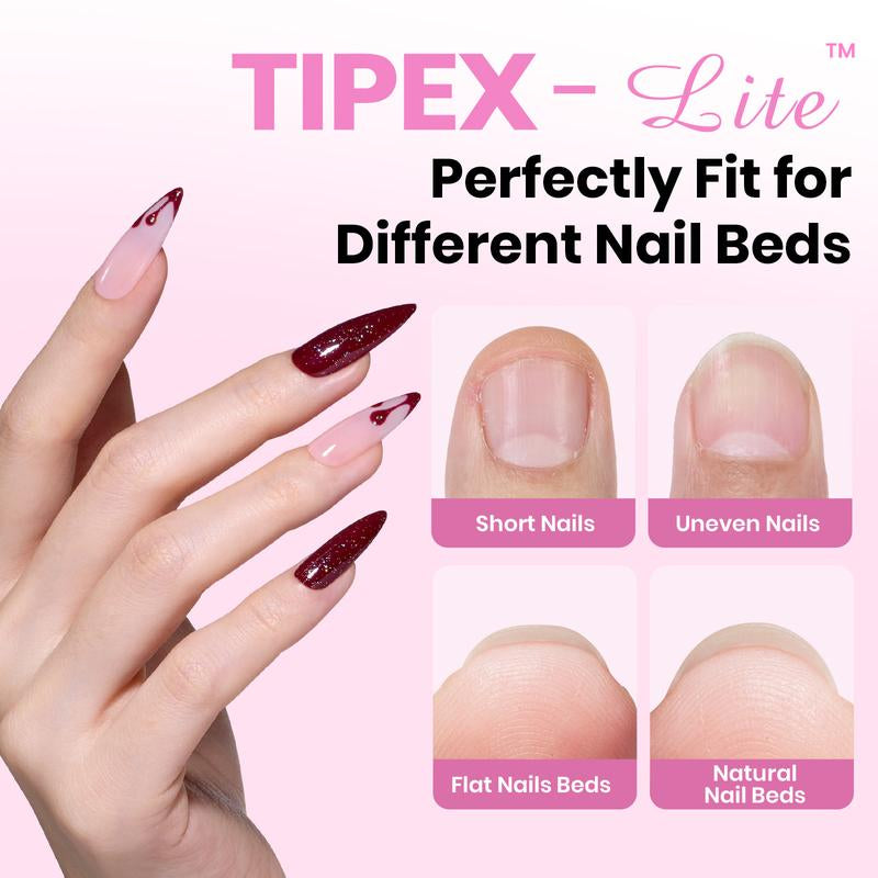 Beetles Tipex Lite Apex Nail Tips Kit 192PCS All in One Kit with UV Nail Glue, Base & Top Coat, Mini Nail Lamp, Nail Clipper & Cuticle Nipper,Pre-Building Pre-Etched Acrylic Tips Kit