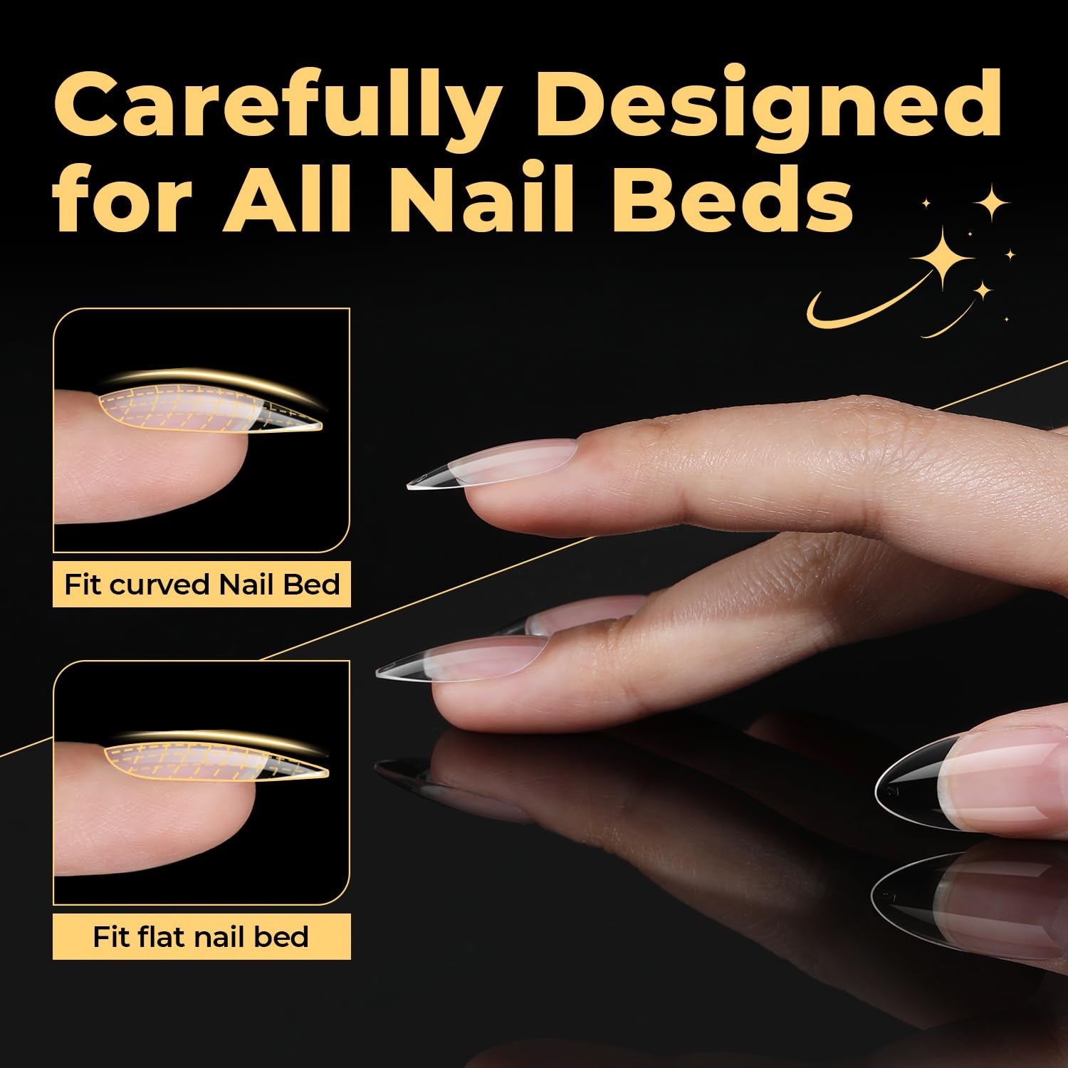 Almond Fake Gel Nail Tips, 216Pcs Medium Almond Pre Shaped Nails Tips for Long-Lasting Acrylic Nails, Perfect for DIY at Home French Style Nail Salon 12 Sizes