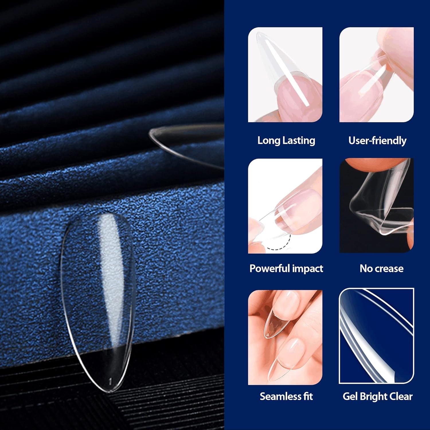 Almond Fake Gel Nail Tips, 216Pcs Medium Almond Pre Shaped Nails Tips for Long-Lasting Acrylic Nails, Perfect for DIY at Home French Style Nail Salon 12 Sizes